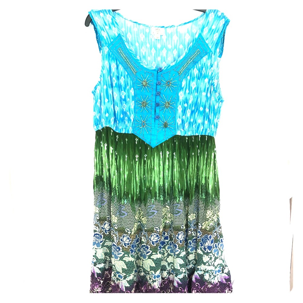 For bidden sleeveless beaded tunic or short dress.